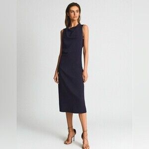 Reiss Gianna Bodycon Midi Dress in Navy Blue 4 NWT